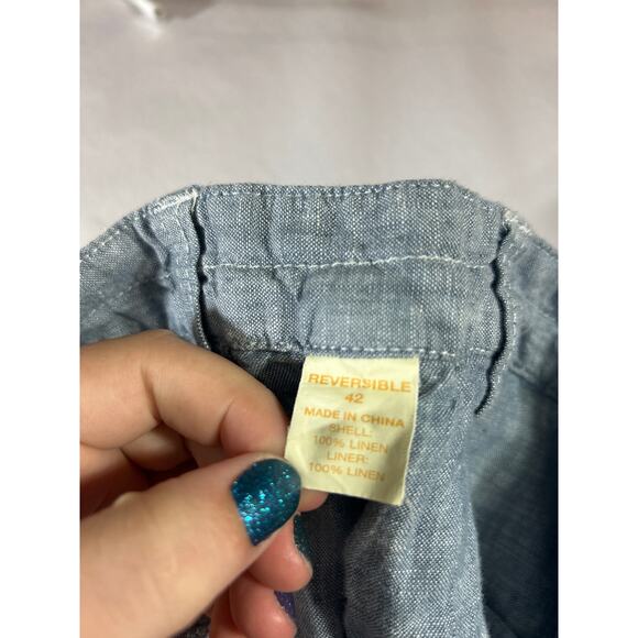 Reversible Shorts 42 Blue Plaid 100% Linen Pockets Bermuda - Picture 12 of 13